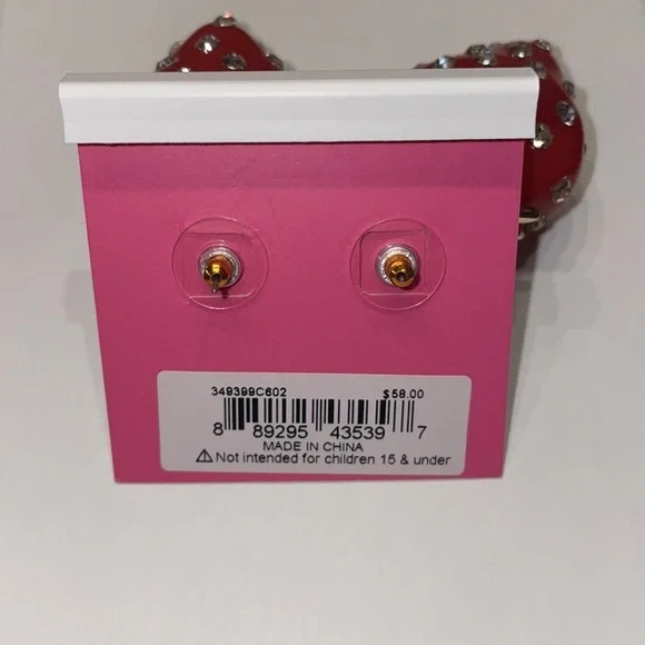 Betsey Johnson Red Strawberry White Flower Dangling Earrings Rhinestone New - Picture 5 of 6